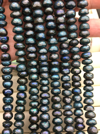 AAA 7.5-8.5mm deep blue carved face button round freshwater pearls,Cultured freshwater pearls beads,SM9-3A-92-3