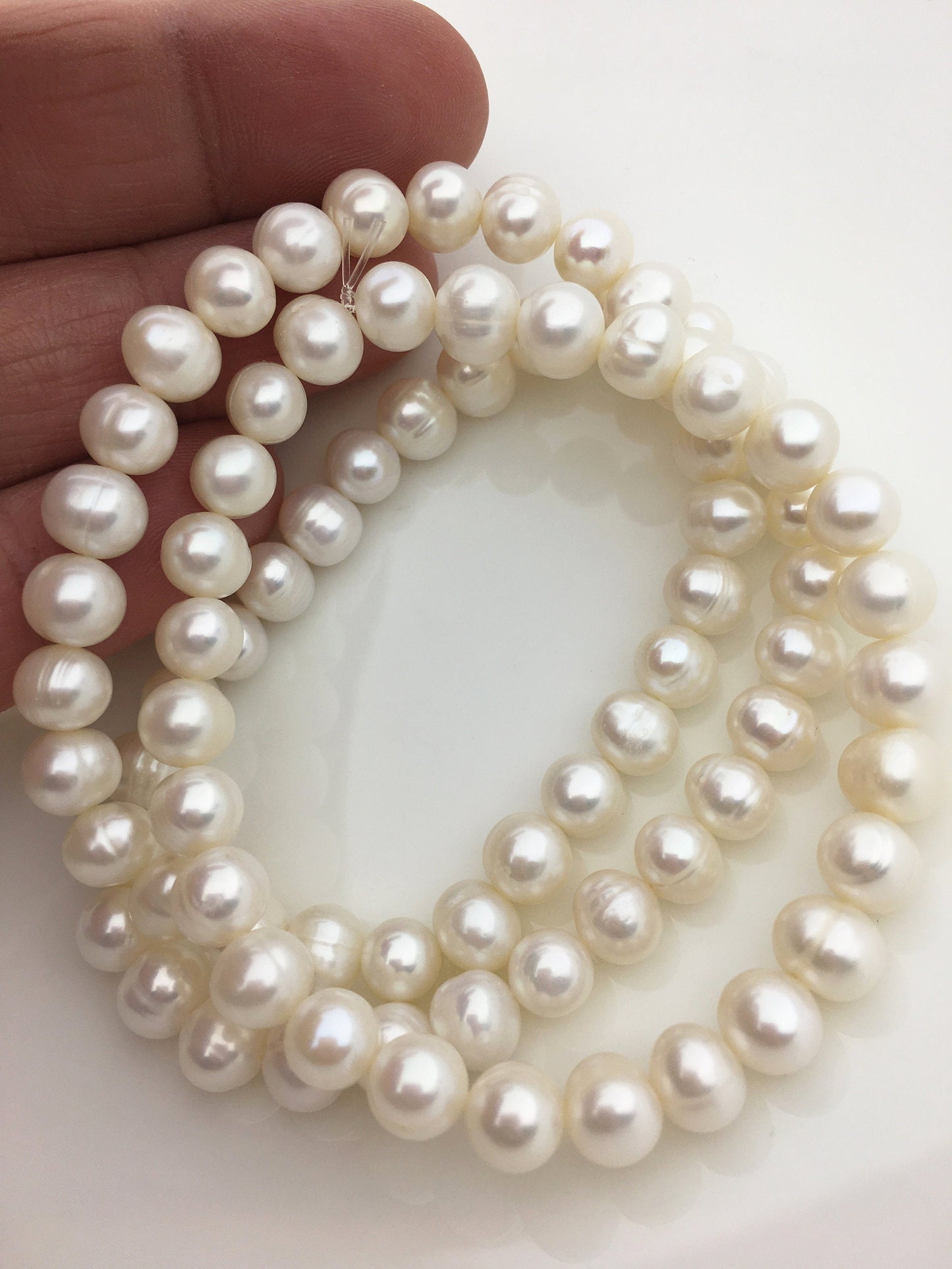 1pc 7 inchs AA+ 6.3-7.3mm White Freshwater pearl Elastic string Bracelet,B8-032