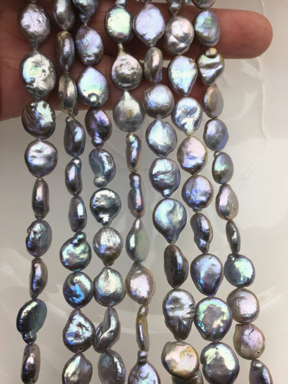 AA 10-11mm gray ranbow color drop coin freshwater pearls,flat pearl beads,COIN10-T3