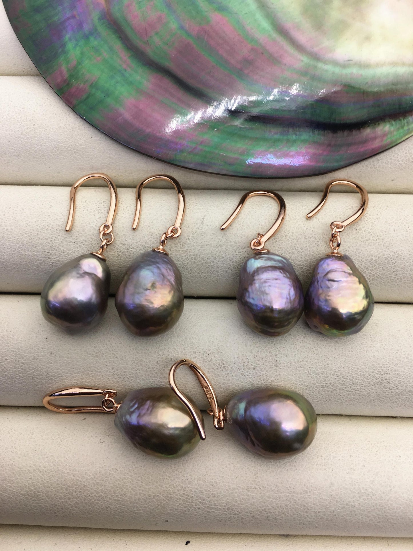 AAA 11-13mm natural rianbow drop edison pearl dangle earrings,rose gold S925 Sterling Sliver earrings,wedding pearl earrings,SE3-T9-2