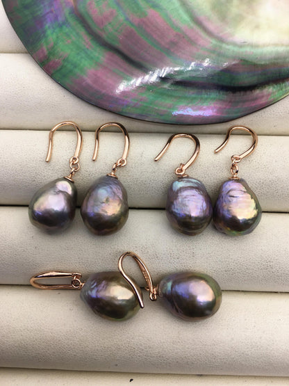 AAA 11-13mm natural rianbow drop edison pearl dangle earrings,rose gold S925 Sterling Sliver earrings,wedding pearl earrings,SE3-T9-2