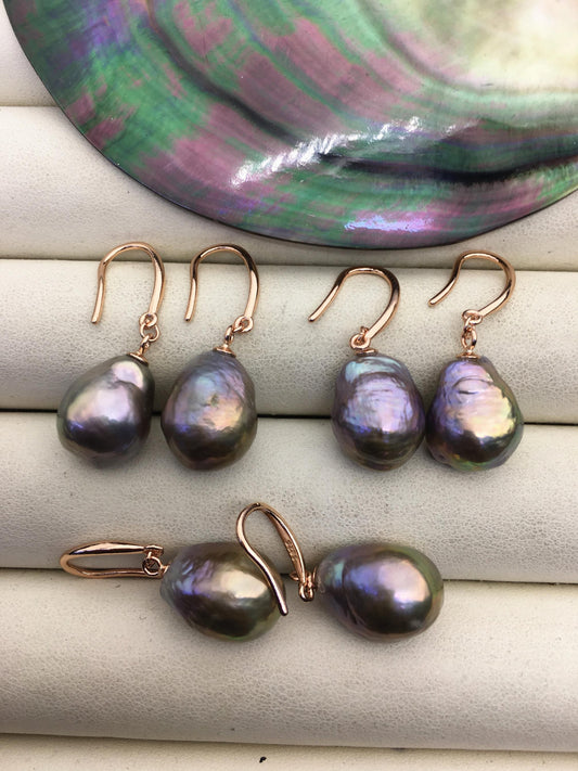 AAA 11-13mm natural rianbow drop edison pearl dangle earrings,rose gold S925 Sterling Sliver earrings,wedding pearl earrings,SE3-T9-2