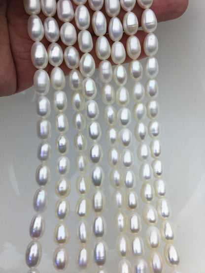 AAA- 7.3-8mm x 9.5-11mm Cultured White Freshwater Rice Pearls beads,drop pearl necklace,diy pearl beads,gift for her,LR8-2A-1