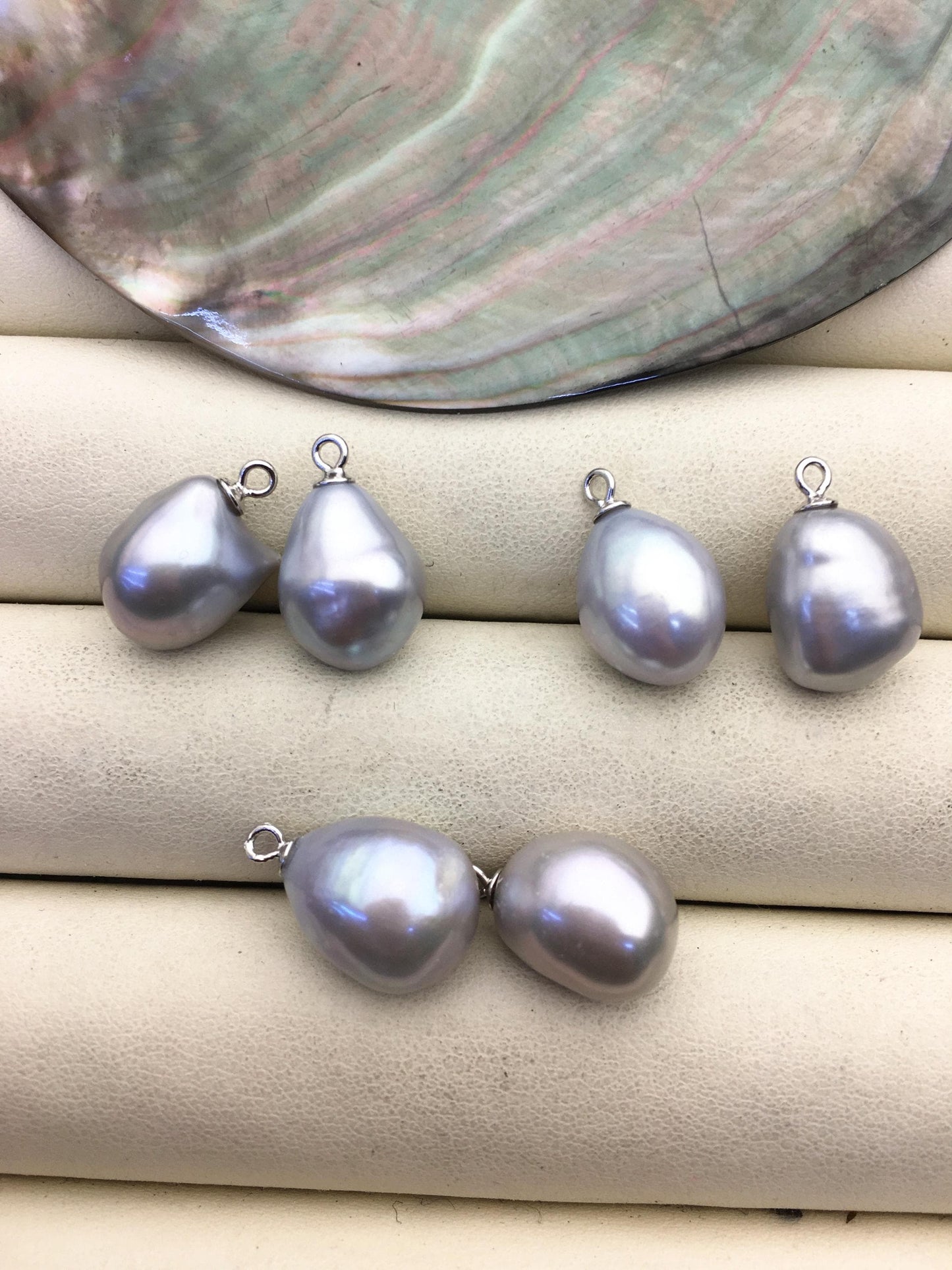 2 pairs AAA 10.3-11.3mm Gray Nugget Freshwater Pearl White loose Beads Pair,no hole,ZS-103-37-71