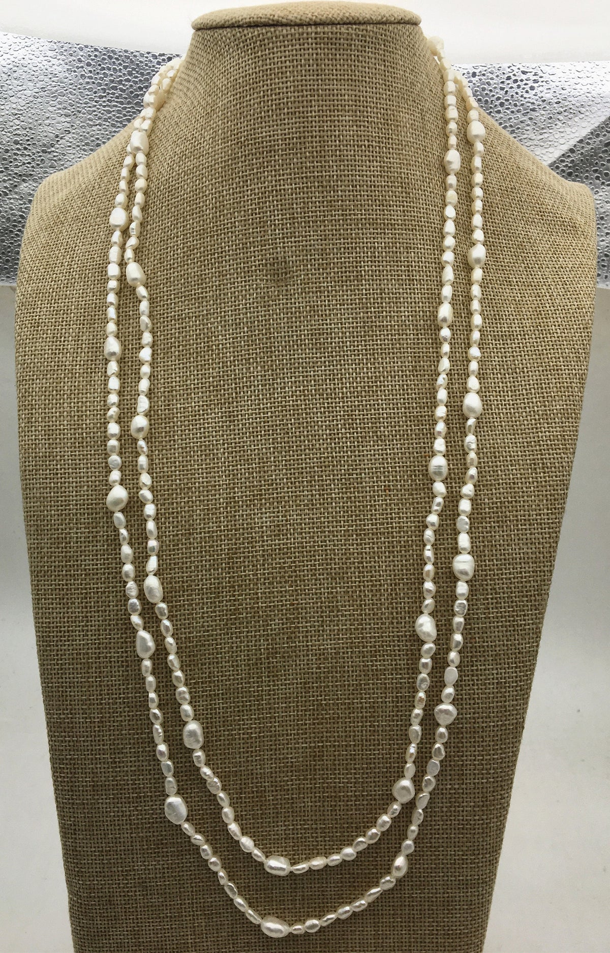 60'' 5-8mm white nugget freshwater pearl Necklace,white Pearl necklace,Wedding Necklace,NPN1-124