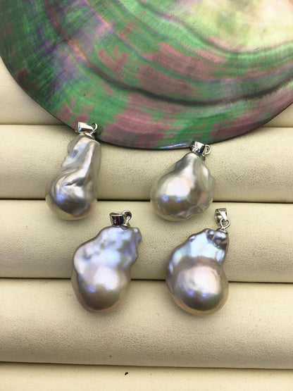 3pcs AAA/AA+ 12-17mm Gray rainbow baroque pearl pendant necklace,S925 Sterling silver pendant,NC1-041-10