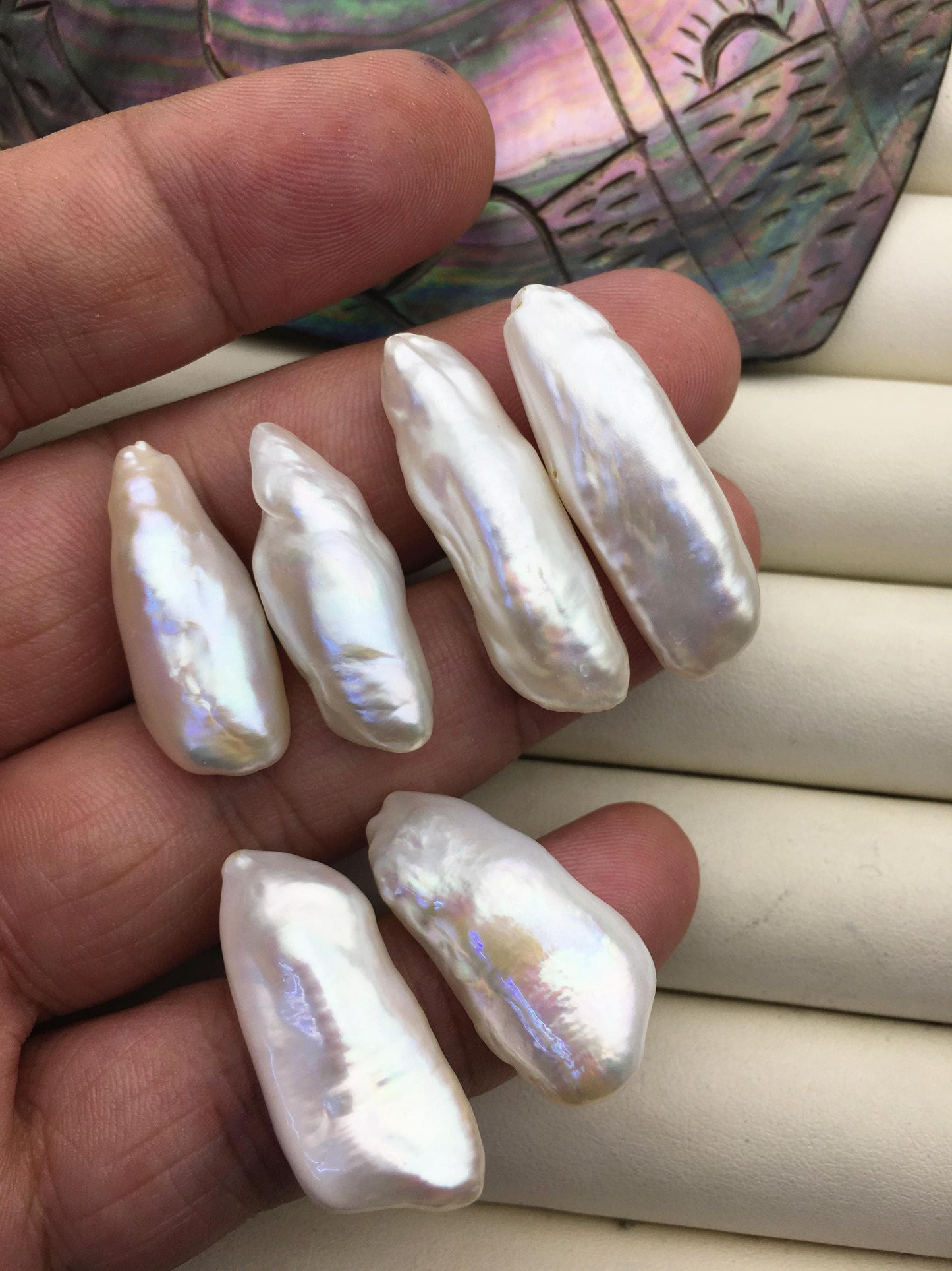 2 pairs AAA 8.5-11mm Thick White Biwa keshi pearls Pairs,for make dangle earrings,no hole,ZS-127-36-1