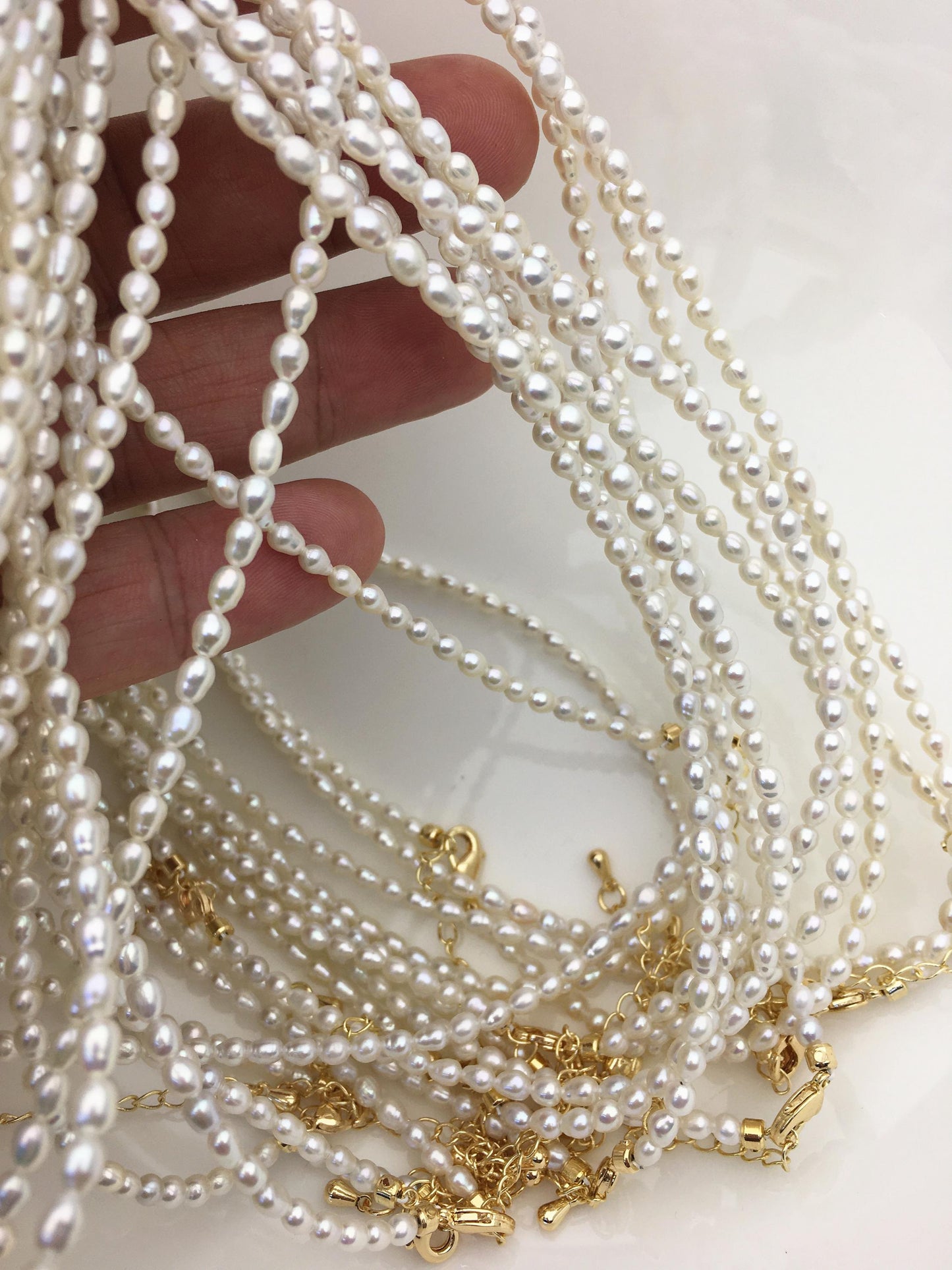 AAA 15.3+2'' 3-4mm tiny white rice freshwater Pearl necklace,genuine freshwater Pearl necklace,Natural Pearl Necklace,NPN1-T37