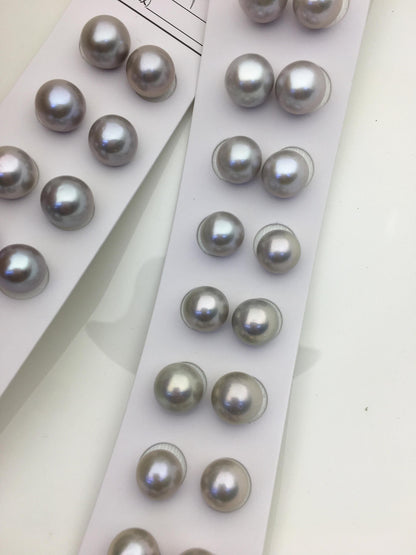 2 pairs AAA 10-11mm gray round freshwater pearls pair,half hole,RP10-3A-3