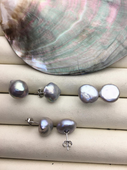 3 pairs AAA 11-13mm gray nugget baroque edison pearl stud earrings,SE3-T1