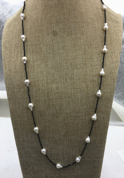 Shine!31'' AAA 7-8mm white teardrop pearl black spinel Necklace,NPN1-073