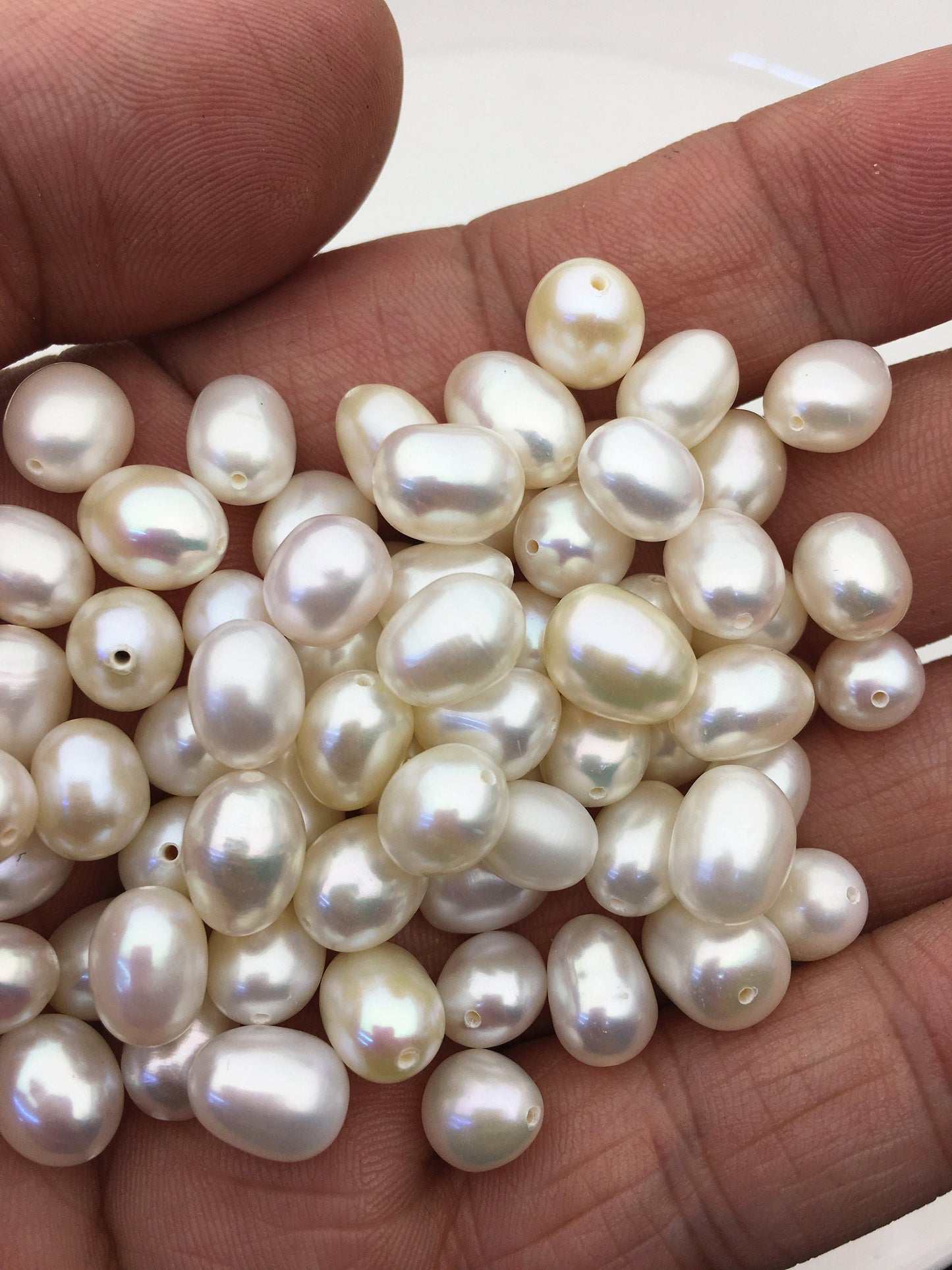 30pcs AAA 7.3-8.2mm white nugget freshwater pearls,0.9mm through hole,LM8-3A-2