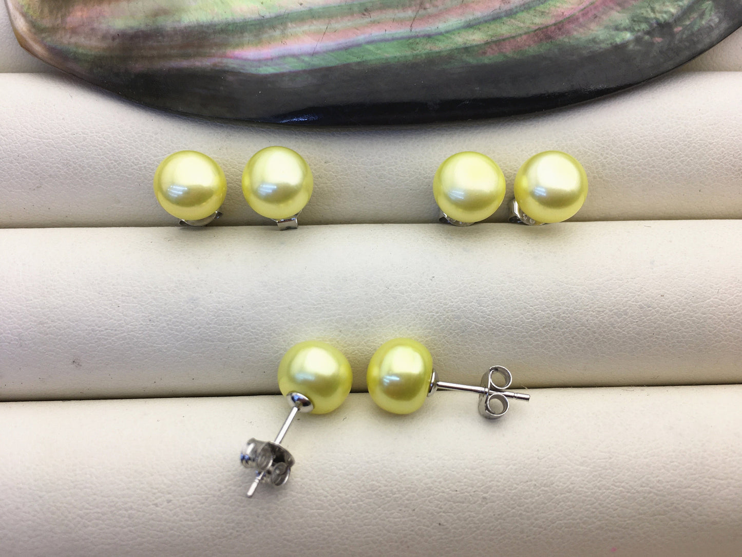 AAA 8-8.5mm yellow pearl stud earrings,Sterling Silver,SE1-015