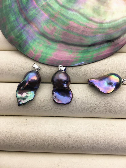 2pcs AAA 12-15mm blackblue rainbow baroque pearl pendant necklace,S925 Sterling silver pendant,NC1-041-22