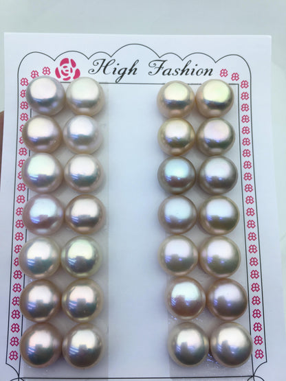 7 pairs AAA 12-12.5mm natural color big button round freshwater pearls pair,BTN12-T1