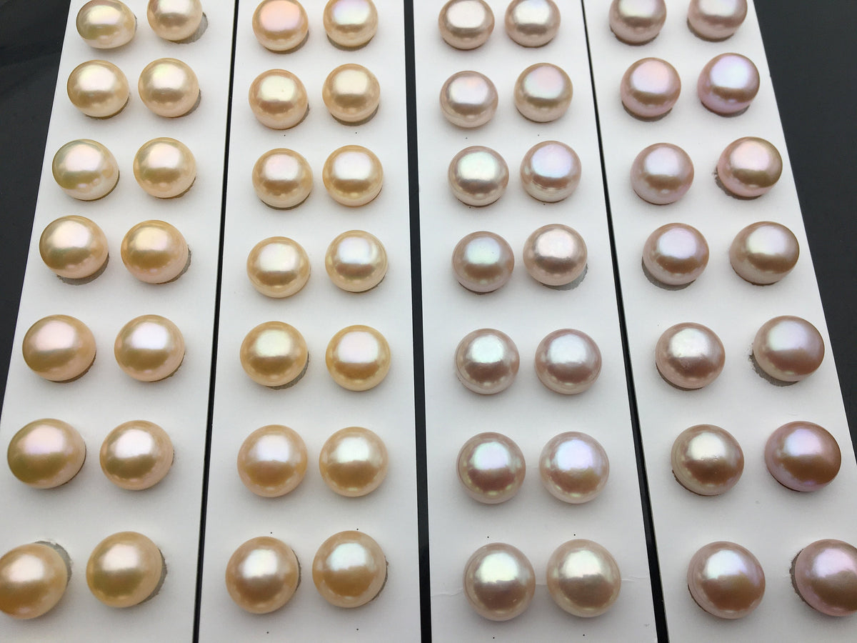 AAA 11-11.5mm Pink/Purple button Round freshwater pearls pair,BTN11-4A-1-5