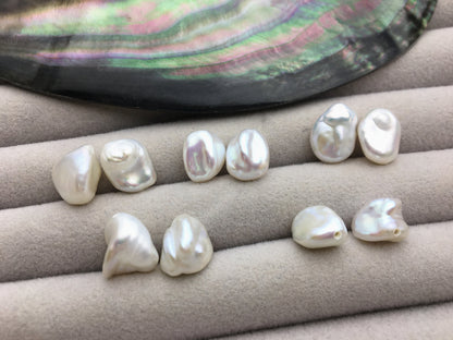 AAA 8-9mm White keshi pearls Pair,for make dangle earrings,baroque pearl,loose pearl beads, top half hole, very high luster,ZS-127-39