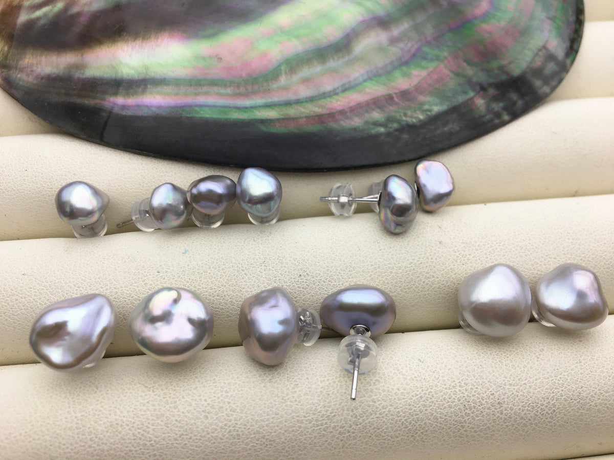 AAA 6/7/8/9mm Gray keshi Freshwater Pearl Stud Earrings,Stud Earrings for Women Girls,SE3-180