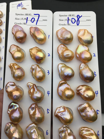1 pair AAA 13-15mm Natural pink peach Rainbow Flame ball Pearl Pairs - large Baroque freshwater pearl pairs,Fire Ball Pearl,FL15-3A-8-28