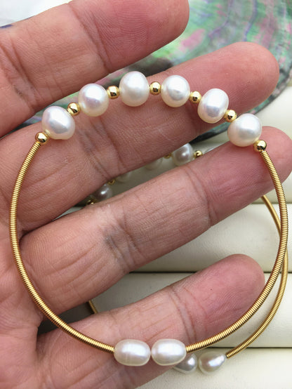 7'' AA+ white color pearl handmade bangle bracelet, B8-055-7
