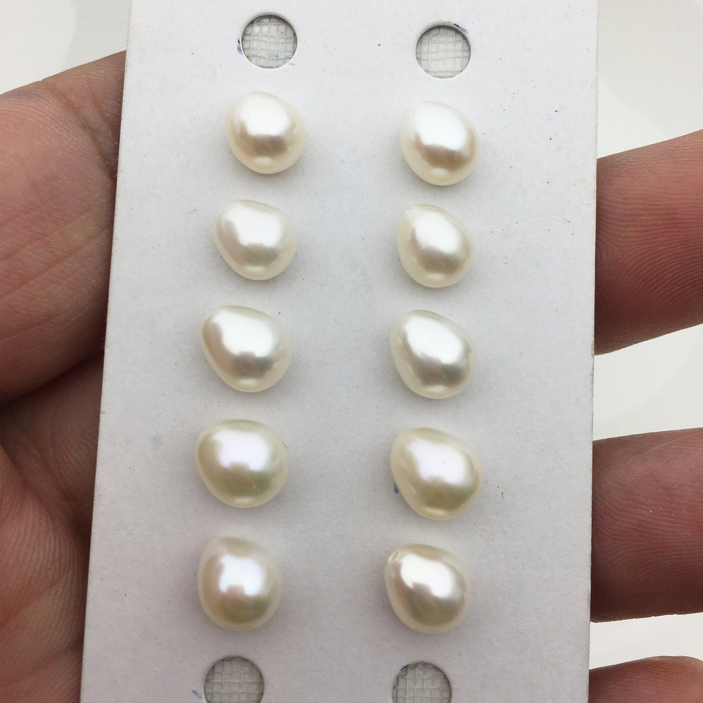 2 pairs AAA 6.5-7mm white teardrop freshwater pearls pairs,half hole,LR6-3A-10