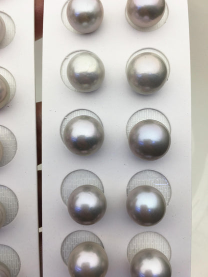 2 pairs AAA 12-13mm Gray Round edison freshwater pearl,half hole, RP12-3A-3