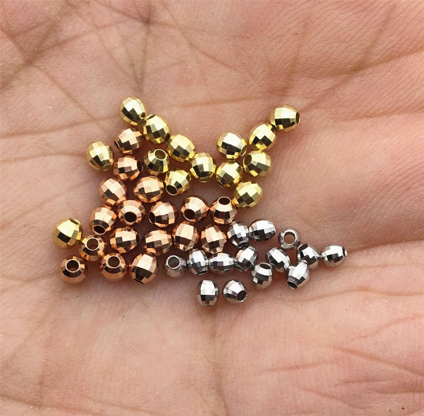 10pcs S925 sterling silver Yellow/Rose/White 2.5mm/3mm Gold Handmade Bali Style Faceted Round Beads, S925 Beads,Spacer Beads,ASL-BL-1