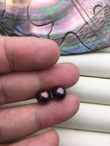 1 pair AAA 8-8.5mm RainbowRound Pearl Stud Earrings,Sterling Silver,Wedding,classic pearl studs,SE1-T56