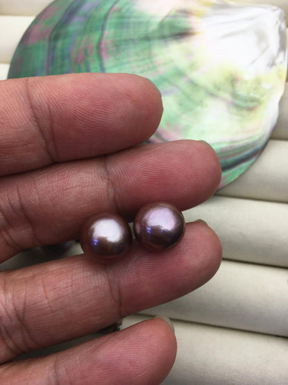 1 pair AAA 11-12mm purple round edison pearl stud earrings,S925 Sterling Sliver stud earrings,wedding pearl earrings,SE3-T9-65