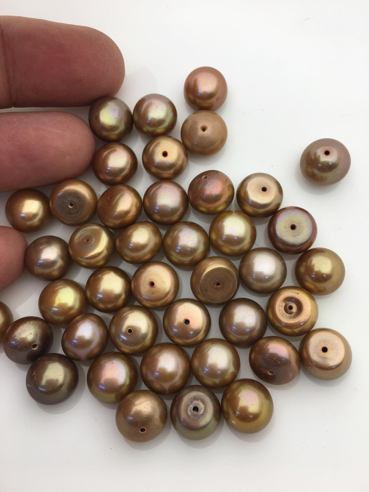 20pcs AAA 10-11mm Brown button round freshwater loose pearl,half drilled,BTN10-T4