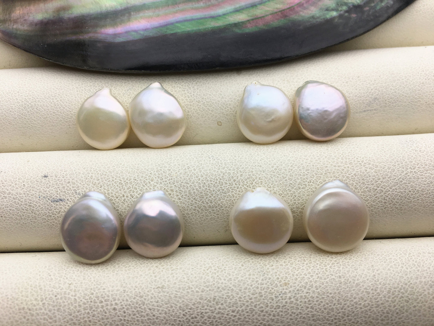 2 pairs 10.5-11.5mm AAA White Coin Freshwater Pearls Pair,high luster- Coin Pearl-petite Pearl- Pearl Jewelry,COIN11-3A-6-3