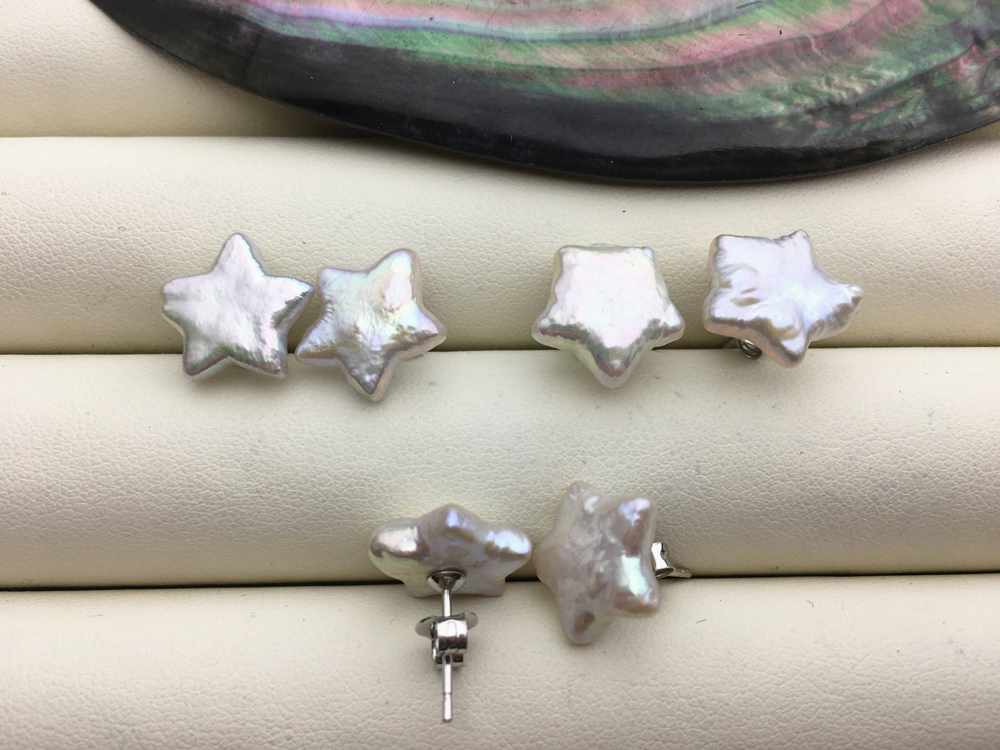 1 pair 11-12mm White Five-point freshwater pearl stud earrings - Freshwater Pearls earrings - SE3-040