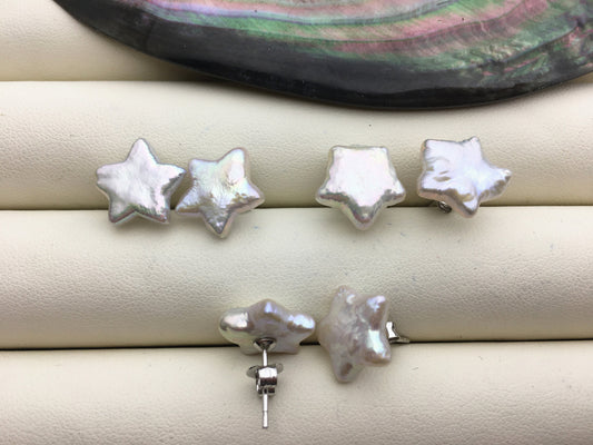 1 pair 11-12mm White Five-point freshwater pearl stud earrings - Freshwater Pearls earrings - SE3-040