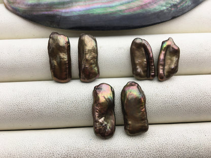 2 pairs AAA 8-10mm Brown Biwa keshi pearls Pair,for make dangle earrings,baroque pearl,loose pearl beads,very high luster,ZS-127-36-11