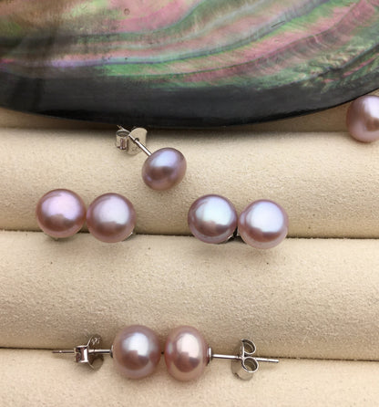 AAA+ 7-8mm purple Pearl Stud Earrings, pearl earrings,S925 Sterling Silver,Wedding,classic pearl studs,SE1-059