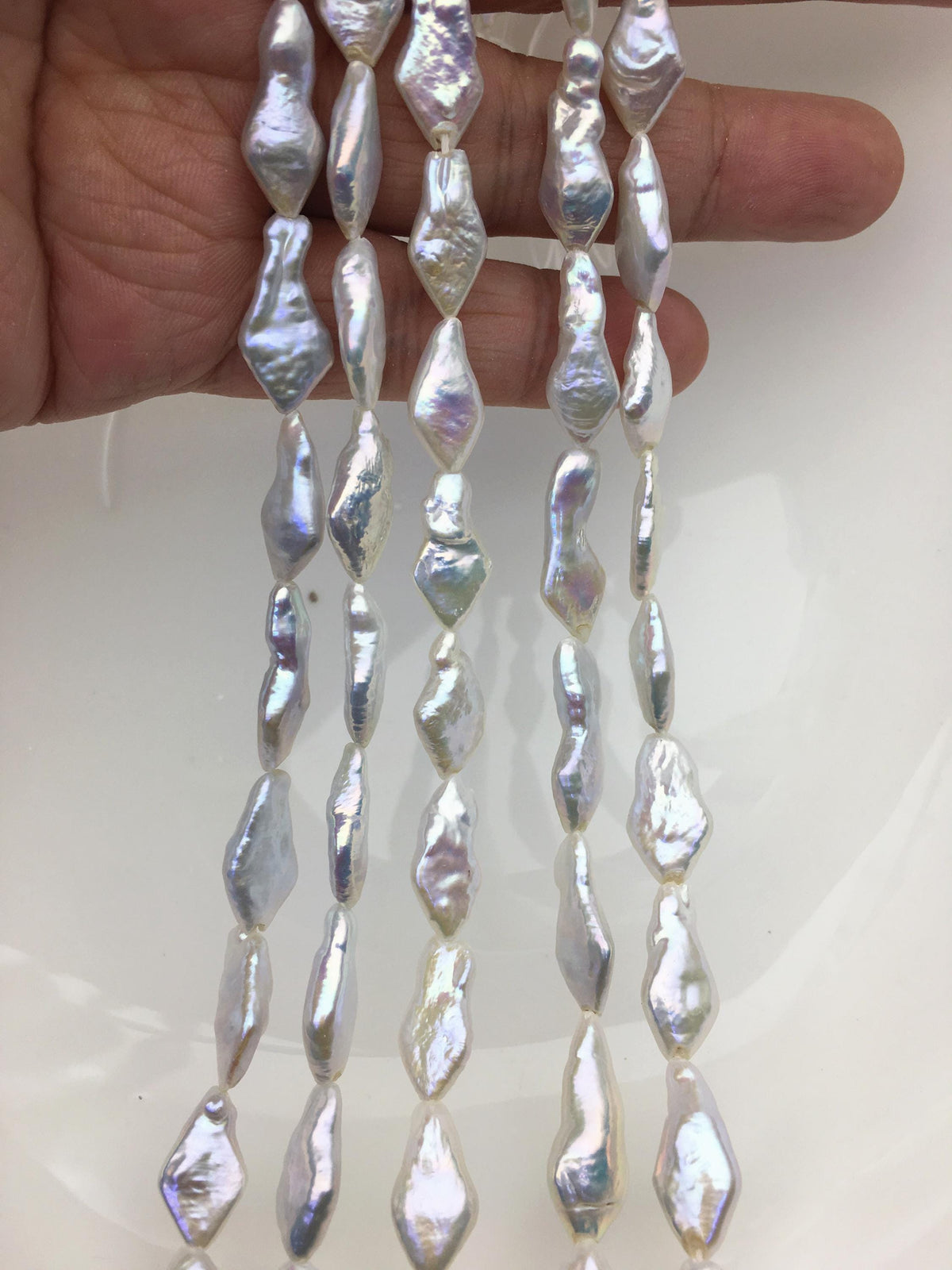 5 strands AAA 8-10mm White diamond Shape Freshwater Pearl,ZS-103-29