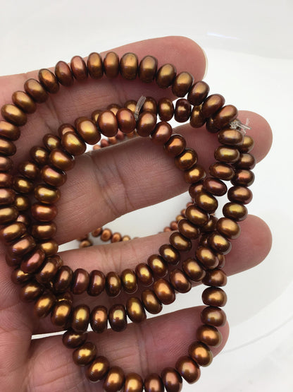 2pcs AAA 7'' 6-7mm brown button round Freshwater pearl Elastic string Bracelet,B8-T4