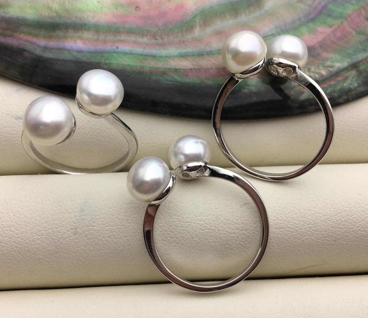 AAA white two Pearls Genuine Sterling silver ring,anniversary ring,wedding rings for women,sterling silver 925 open ring jewellery,R1-028