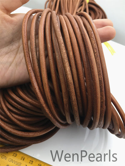 1/2/5/10 yards 5mm Natural Dark Tan Color Round Leather Cord,Wholesale Jewelry Supplies,Distressed Matte Finish,LC5-203
