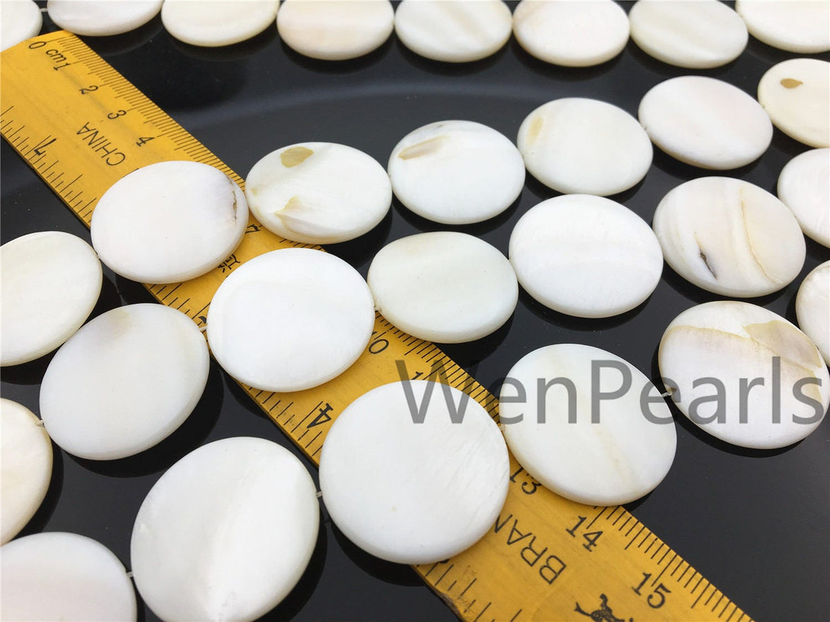 25mm Natural Mother of Pearl shell coin beads full strand,White shell,Ivory shell,GSHE-C-005