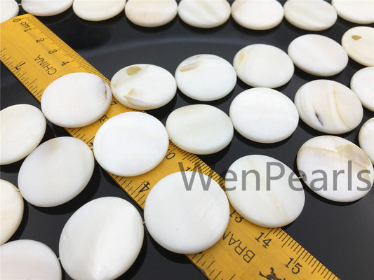 25mm Natural Mother of Pearl shell coin beads full strand,White shell,Ivory shell,GSHE-C-005