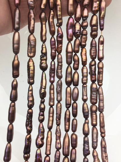 AA+ 5-6mm red brown toothpick Biwa Pearl Necklace,Genuine Fresh Water Pearl,Wedding Necklace,Mothers Day,ZS-80-10-36