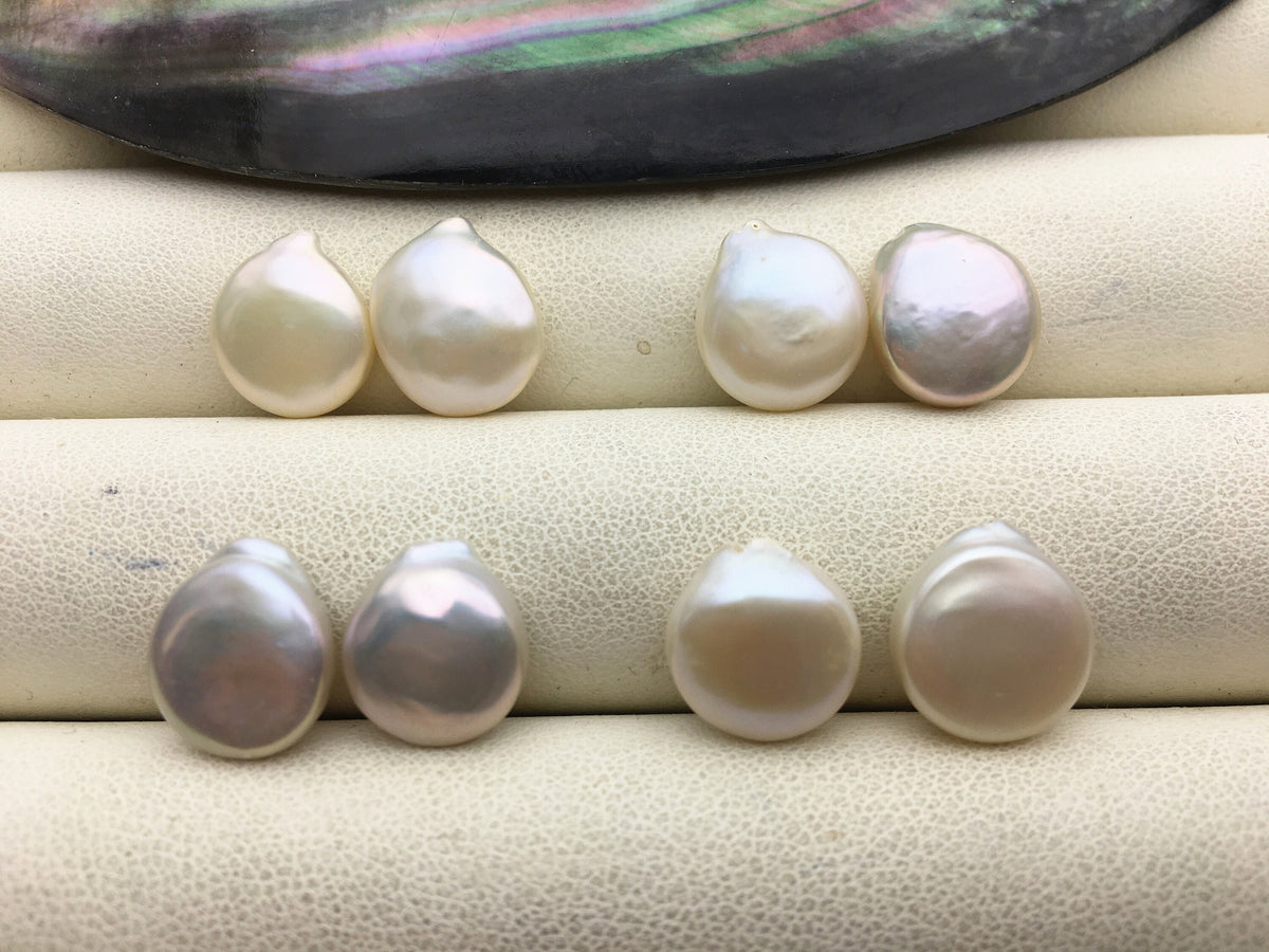 2 pairs 10.5-11.5mm AAA White Coin Freshwater Pearls Pair,high luster- Coin Pearl-petite Pearl- Pearl Jewelry,COIN11-3A-6-3
