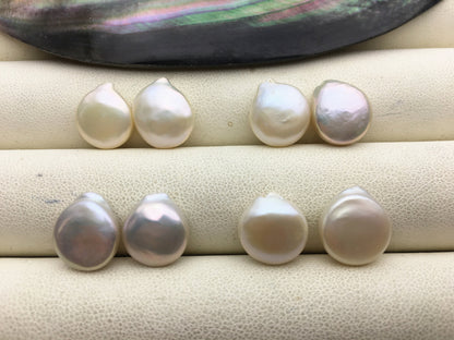 2 pairs 10.5-11.5mm AAA White Coin Freshwater Pearls Pair,high luster- Coin Pearl-petite Pearl- Pearl Jewelry,COIN11-3A-6-3