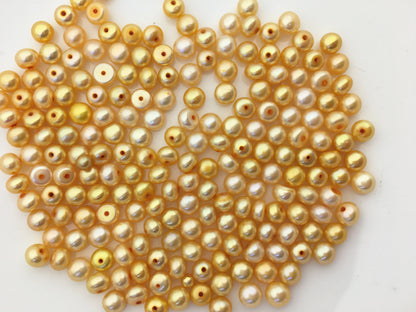 30pcs AAA 5.5-6mm yellow button round freshwater pearl,0.9mm half hole,BTN5-T5