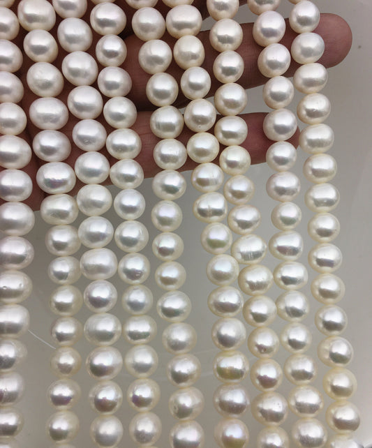 AA 9-10mm white potato freshwater pearls,2mm 3mm big hole,pearl beads wholesale,large hole pearls,CR9-2A-4