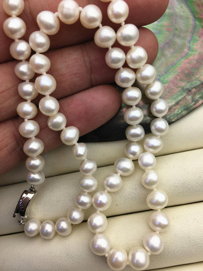 17.5 inches AA+ 6.5-7.3mm white near round potato freshwater Pearl necklace,genuine freshwater Pearl necklace, NPN1-062