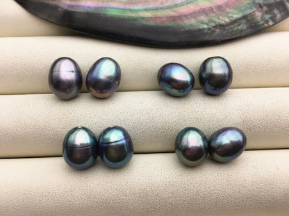 2 pairs AA+ 9.4-10.3mm deep blue green rice freshwater pearls,for make dangle pearl earrings,LR10-T5