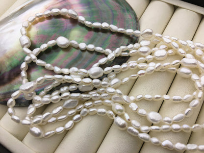 60'' 5-8mm white nugget freshwater pearl Necklace,white Pearl necklace,Wedding Necklace,NPN1-124