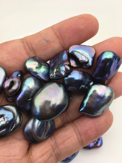 38pcs AA 14-17mm black blue green baroque freshwater pearls, no hole,ZS-T43